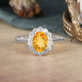 1.5 Carat Classic Halo Citrine Ring Oval Shaped Engagement Ring